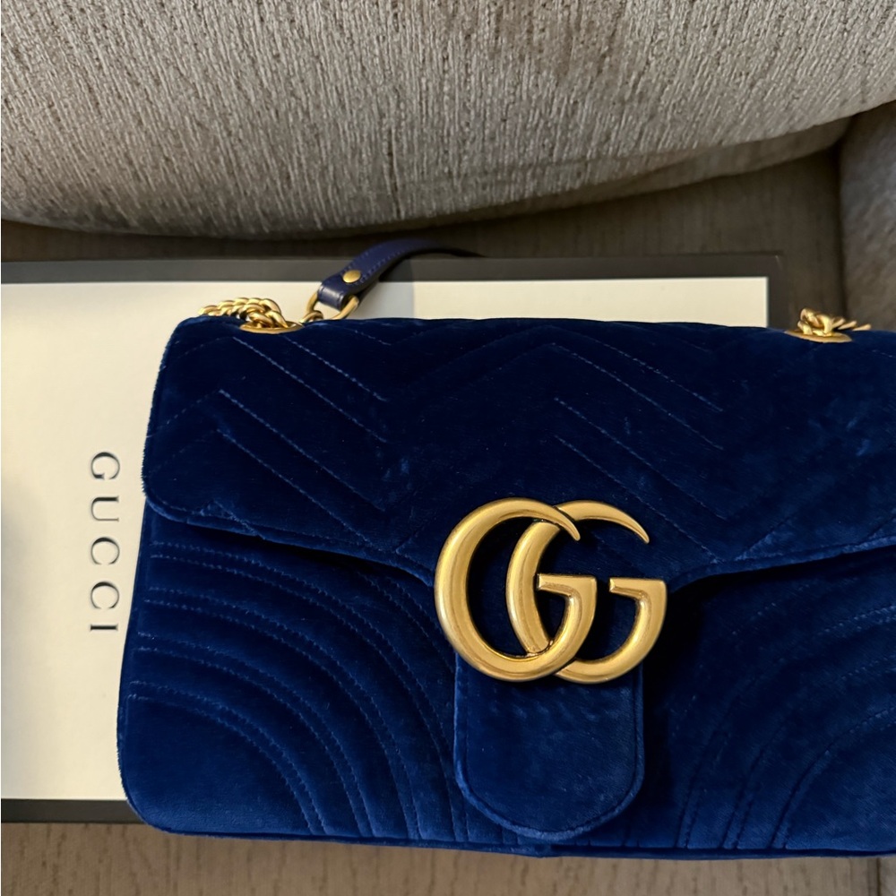 Gucci Blue Velvet Shoulder Bag